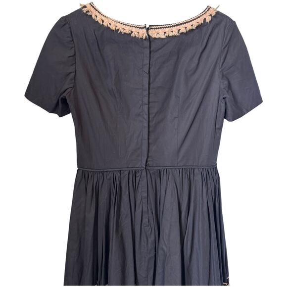 VTG Retro Unbranded Black summer fit flare dress with pink tassel trim medium - Picture 12 of 16